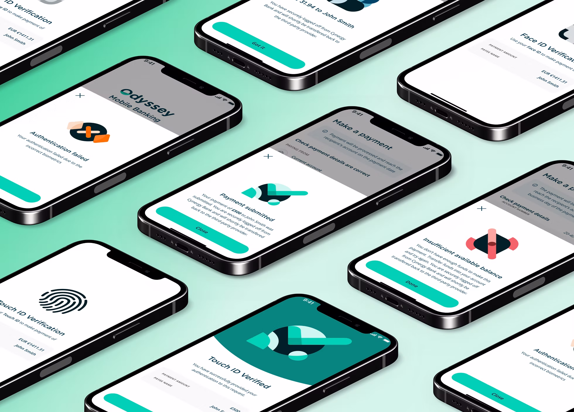 Cynergy Bank Open Banking mobile interface screens